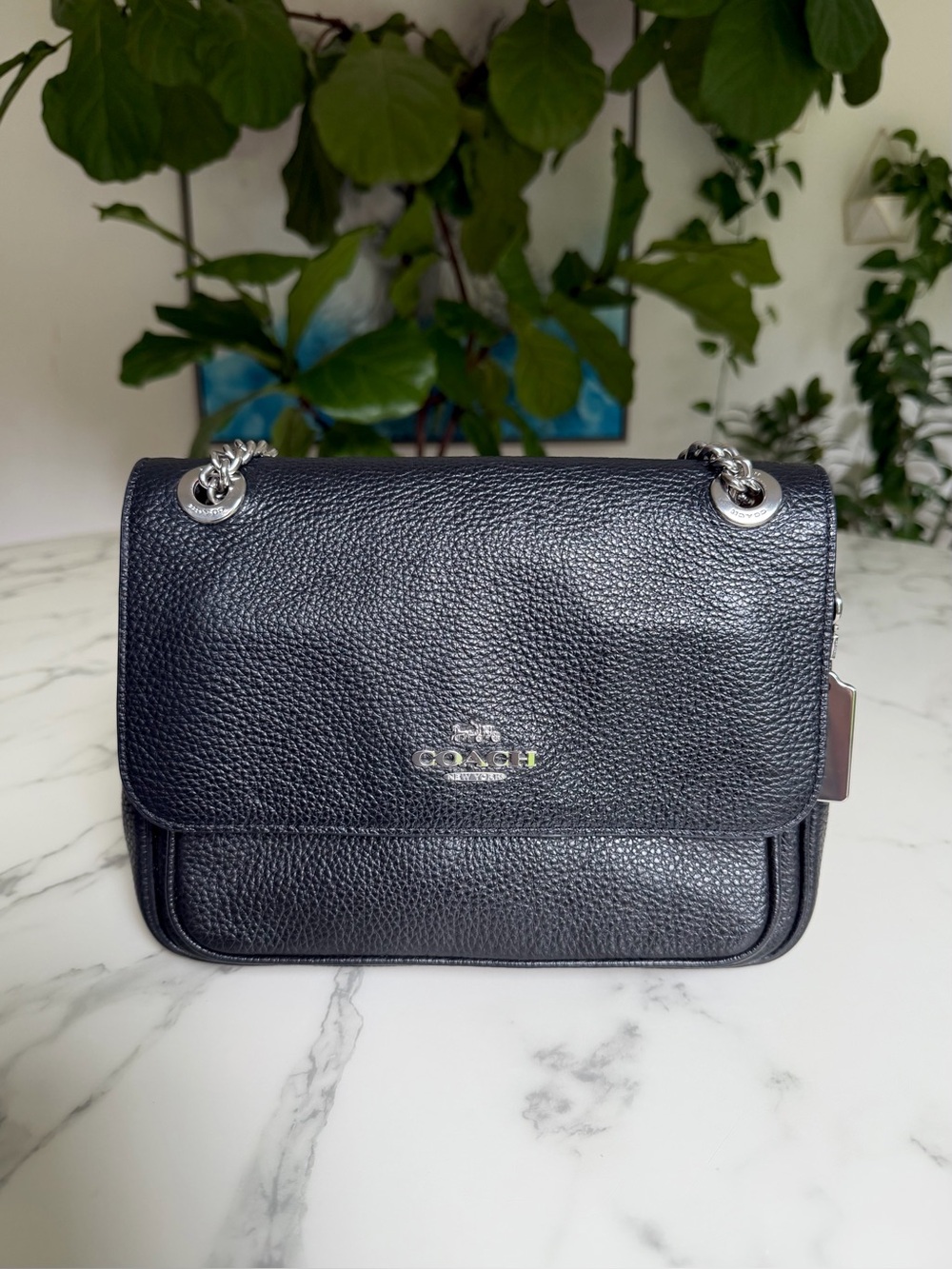 Coach Klare Crossbody 25 Bag Black Pebble Leather Silver Chain Shoulder CC353